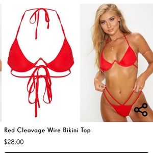 Red cleavage wire bathing suit top